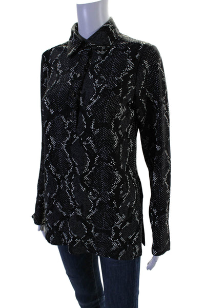 Jude Connally Womens Snakeskin Print Long Sleeve Button Up Blouse Black Size XS