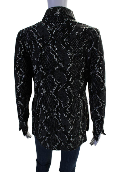 Jude Connally Womens Snakeskin Print Long Sleeve Button Up Blouse Black Size XS