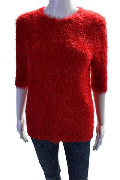 Catherine Catherine Malandrino Womens Short Sleeve Fuzzy Blouse Red Size M