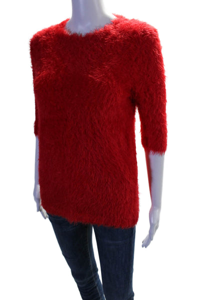 Catherine Catherine Malandrino Womens Short Sleeve Fuzzy Blouse Red Size M