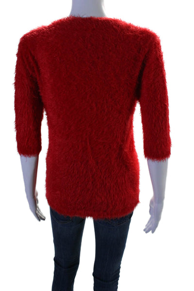 Catherine Catherine Malandrino Womens Short Sleeve Fuzzy Blouse Red Size M