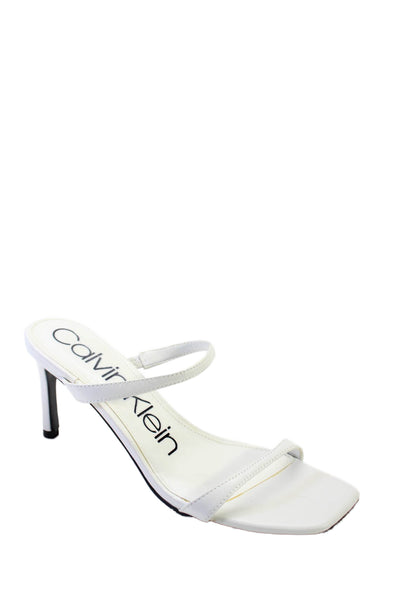 Calvin Klein Womens Leather Double Strap Open Toe Sandals White Size 8