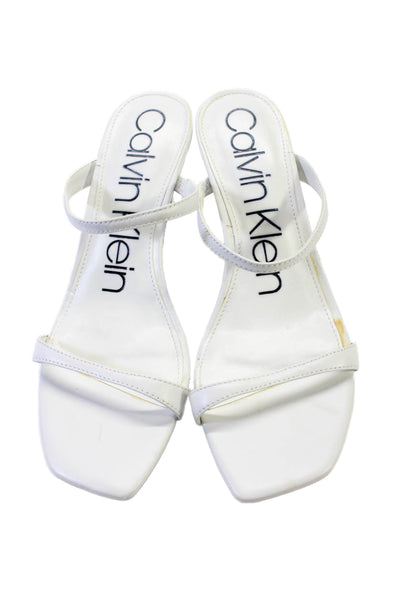 Calvin Klein Womens Leather Double Strap Open Toe Sandals White Size 8