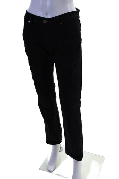 Rich & Skinny Womens Black Studded Fly Button Distress Straight Jeans Size 25