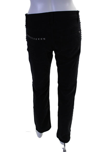 Rich & Skinny Womens Black Studded Fly Button Distress Straight Jeans Size 25