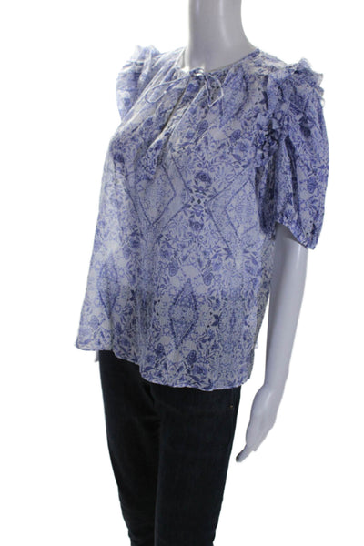 We're All Pretty Girls Womens Short Sleeve Ruffle Tie Front Blouse Purple Size M