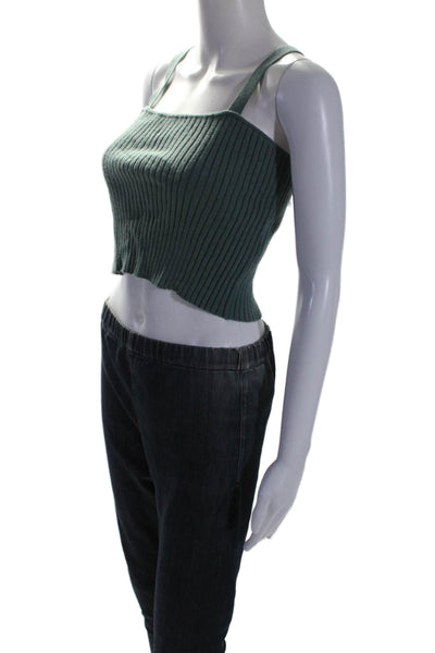 Sablyn Womens Cashmere Ribbed Square Neck Pullover Knit Tank Top Green Size S