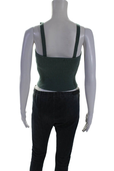 Sablyn Womens Cashmere Ribbed Square Neck Pullover Knit Tank Top Green Size S