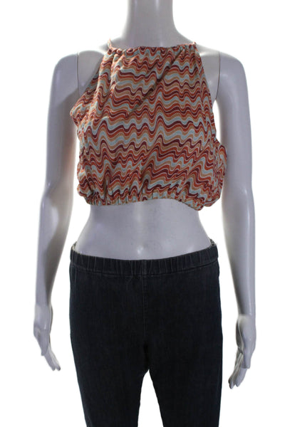 Faithfull The Brand Womens Linen Wavy Print Sleeveless Crop Top Orange Size M