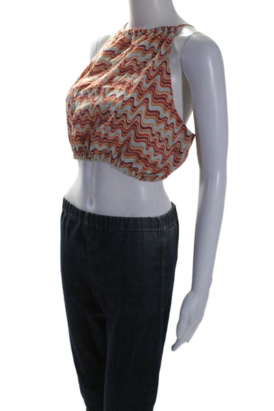 Faithfull The Brand Womens Linen Wavy Print Sleeveless Crop Top Orange Size M