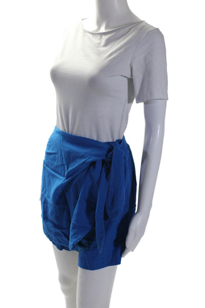 Farm Rio Womens Linen Blend Elastic Waist High-Rise Wrap Skort Blue Size M