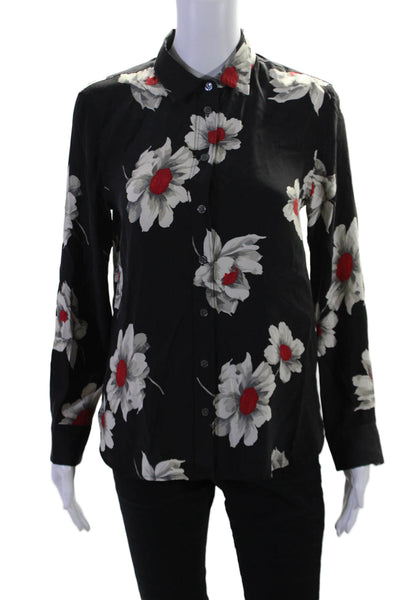 Equipment Femme Womens Long Sleeve Floral Print Button Down Shirt Black XS