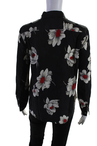 Equipment Femme Womens Long Sleeve Floral Print Button Down Shirt Black XS