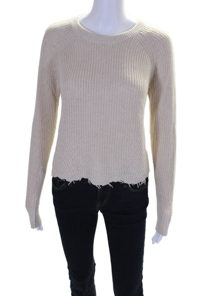 Cotton By Autumn Cashmere Women's Round Neck Long Sleeves Sweater Beige Size XS