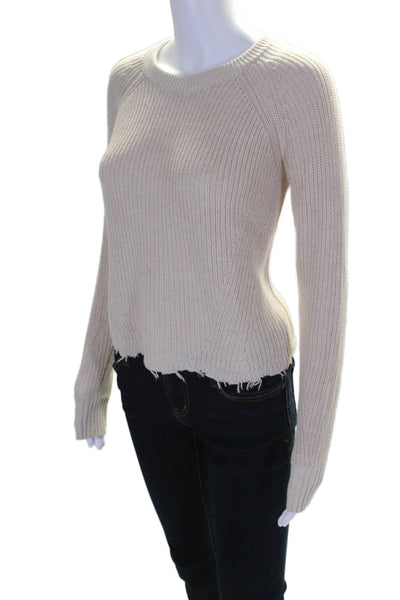 Cotton By Autumn Cashmere Women's Round Neck Long Sleeves Sweater Beige Size XS