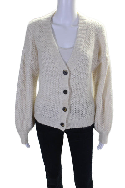 Nation LTD Women's V-Neck Long Sleeves Button Cardigan Sweater Cream Size XS