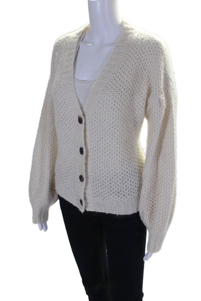 Nation LTD Women's V-Neck Long Sleeves Button Cardigan Sweater Cream Size XS