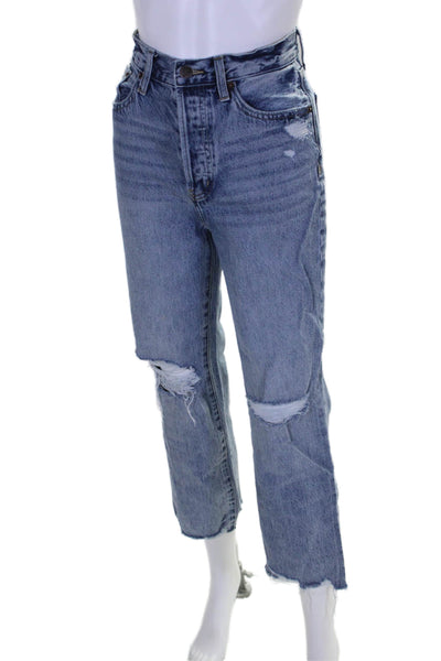 Pistola Womens Blue Medium Wash Distress Fly Button Straight Leg Jeans Size 26