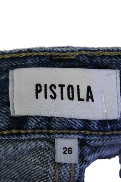 Pistola Womens Blue Medium Wash Distress Fly Button Straight Leg Jeans Size 26