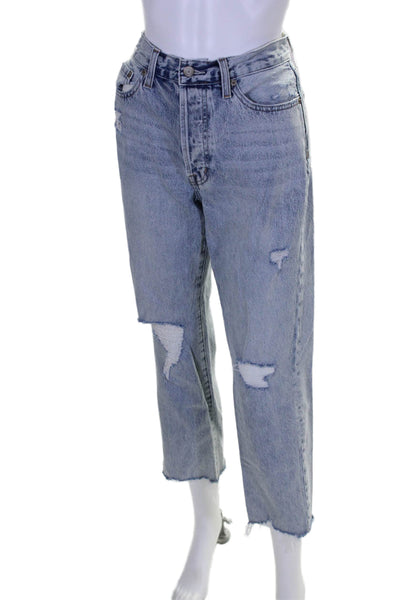 Pistola Womens Blue Light Wash Distress Fly Button Straight Leg Jeans Size 27