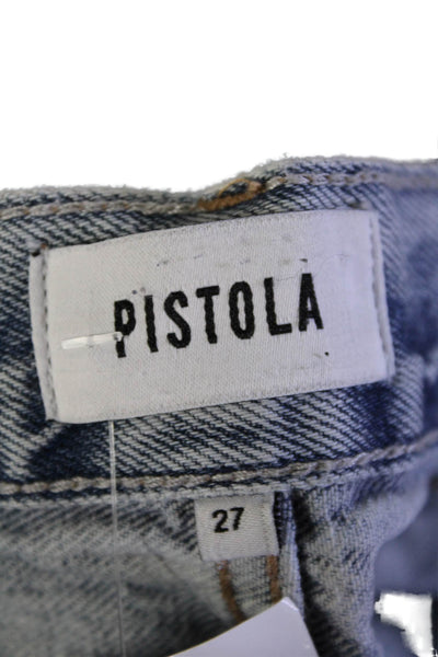 Pistola Womens Blue Light Wash Distress Fly Button Straight Leg Jeans Size 27