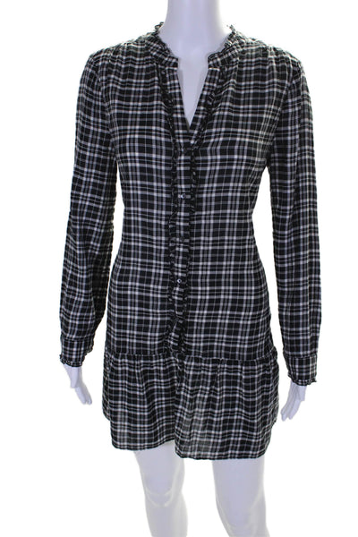 Joie Womens Plaid Button Down Shirt Dress Black White Cotton Size Medium