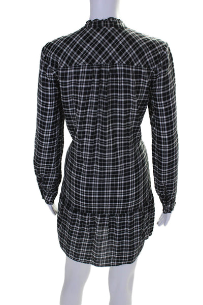 Joie Womens Plaid Button Down Shirt Dress Black White Cotton Size Medium