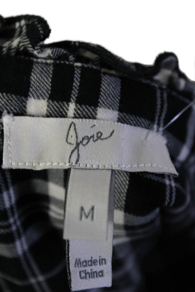 Joie Womens Plaid Button Down Shirt Dress Black White Cotton Size Medium