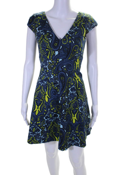 Plenty Dresses By Tracy Reese Womens Paisley Print A Line Dress Blue Yellow Size