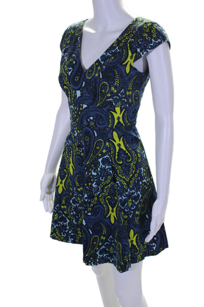 Plenty Dresses By Tracy Reese Womens Paisley Print A Line Dress Blue Yellow Size