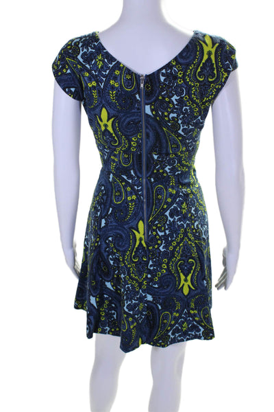 Plenty Dresses By Tracy Reese Womens Paisley Print A Line Dress Blue Yellow Size