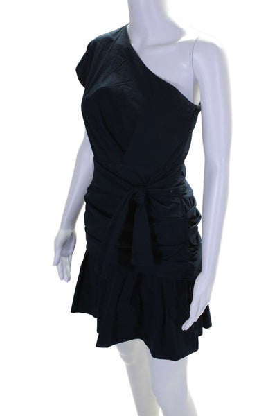 10 Crosby Derek Lam Womens One Shoulder Belted Dress Navy Blue Cotton Size 2