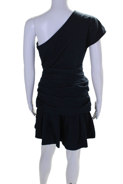 10 Crosby Derek Lam Womens One Shoulder Belted Dress Navy Blue Cotton Size 2