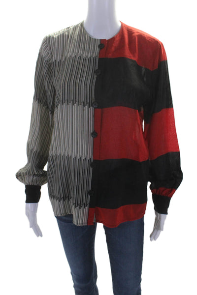 Akris Womens Wool Long Sleeve Striped Colorblock Button Down Blouse Red Size 8