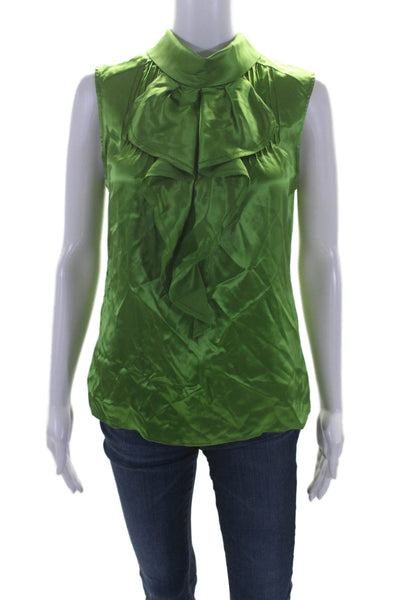 Magaschoni Collection Womens Silk Pleated Sleeveless Ruffle Blouse Green Size 4