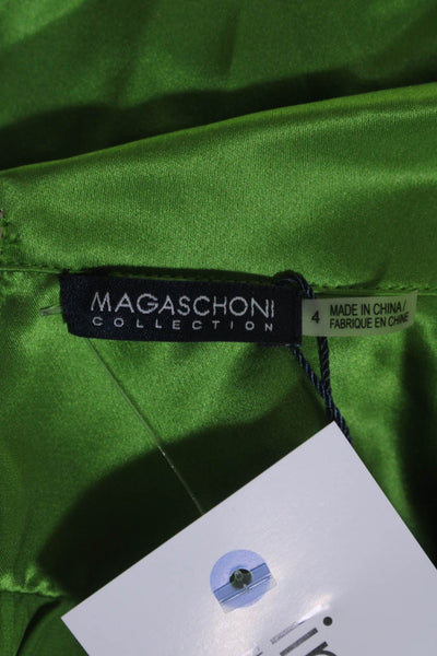 Magaschoni Collection Womens Silk Pleated Sleeveless Ruffle Blouse Green Size 4