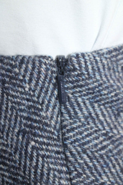 Brooks Brothers Womens Side Zip Herringbone A Line Skirt Blue Wool Size 6