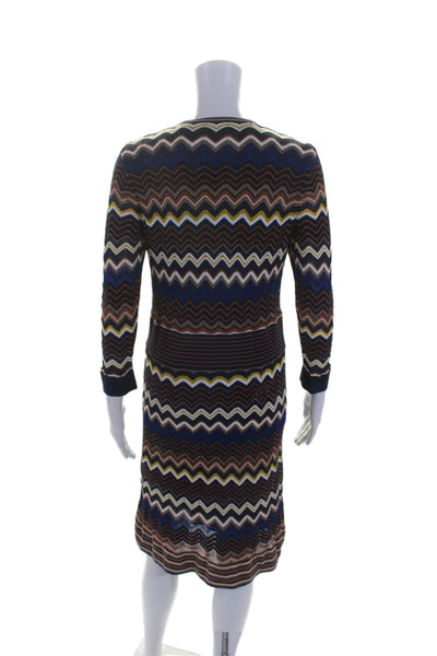 Karen Millen Womens Long Sleeve V Neck Chevron Knit Dress Navy Multi Size Large