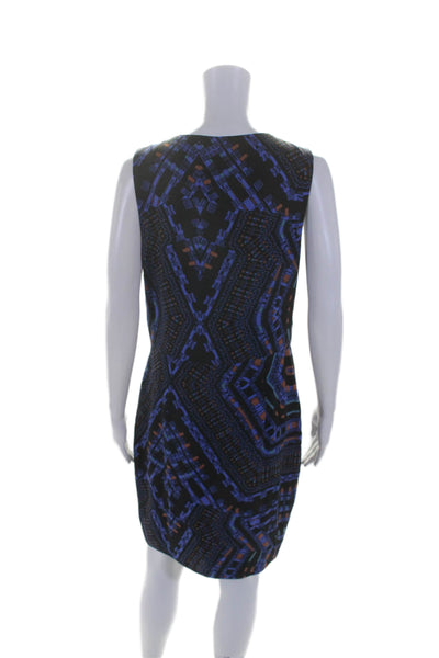 CO OP Barneys New York Womens V Neck Abstract Silk Dress Black Blue Size 8