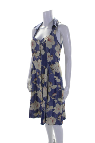 Anthropologie Womens Button Front Collared Floral Shift Dress Blue White Size 6