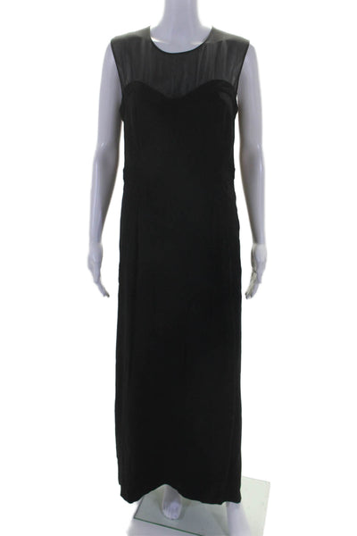 Boss Hugo Boss Womens Back Zip Sheer Trim Crew Neck Long Dress Black Size 8
