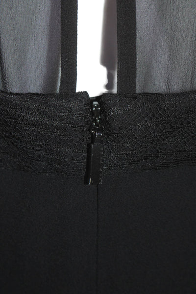 Boss Hugo Boss Womens Back Zip Sheer Trim Crew Neck Long Dress Black Size 8