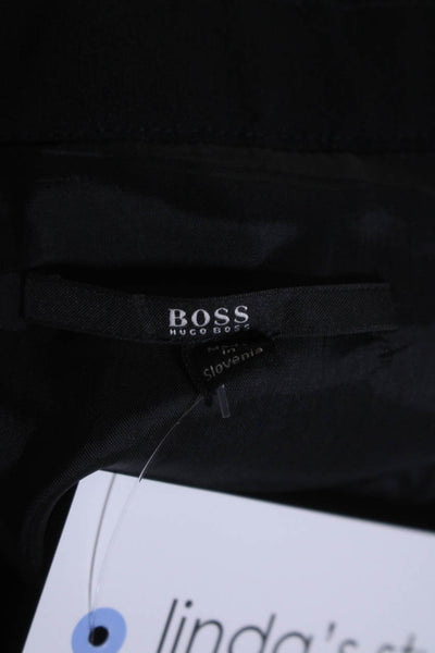 Boss Hugo Boss Womens Back Zip Sheer Trim Crew Neck Long Dress Black Size 8