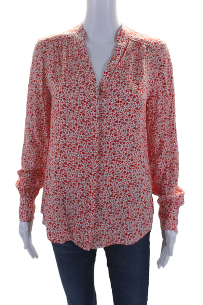 Boden Womens Button Front Long Sleeve V Neck Floral Shirt Red White Size 4