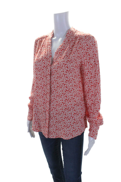 Boden Womens Button Front Long Sleeve V Neck Floral Shirt Red White Size 4