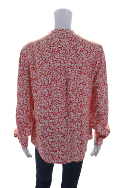 Boden Womens Button Front Long Sleeve V Neck Floral Shirt Red White Size 4