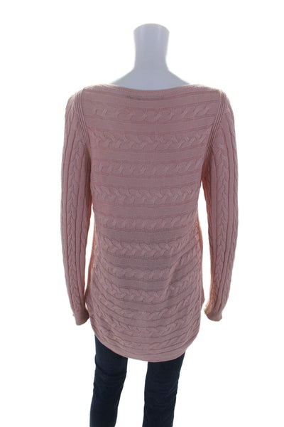 Lauren Ralph Lauren Womens Scoop Neck Cable Knit Sweater Pink Cotton Size Medium