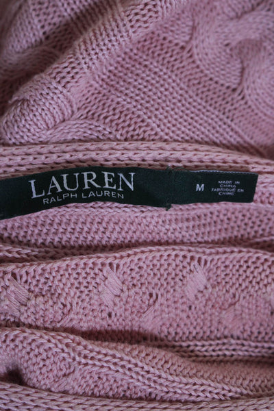 Lauren Ralph Lauren Womens Scoop Neck Cable Knit Sweater Pink Cotton Size Medium