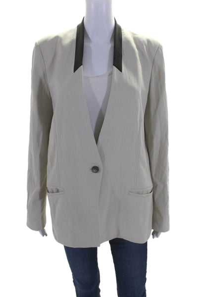 Helmut Lang Womens Single Button V Neck Blazer Jacket Beige Black Size 8