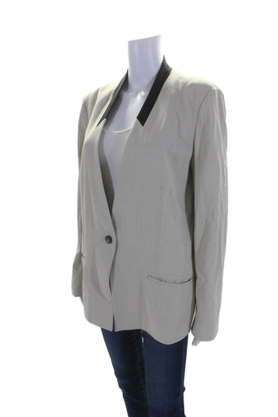 Helmut Lang Womens Single Button V Neck Blazer Jacket Beige Black Size 8